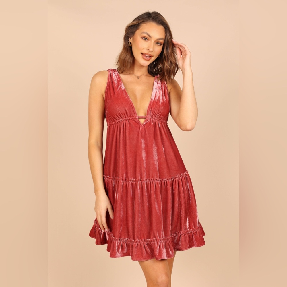 Eddie Tiered Velvet Mini Dress - Ginger